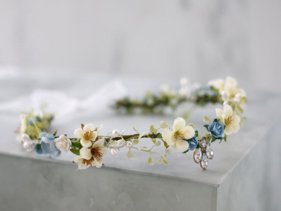 زفاف - Elven fairy crown, elvish flower crown, elf headpiece, blue flower crown