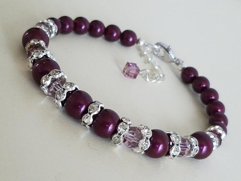 Mariage - Purple Pearl Bracelet, Swarovski Blackberry Pearl Silver Bracelet, Wedding Purple Bracelets, Blackberry Pearl Jewelry, Purple Pearl Jewelry