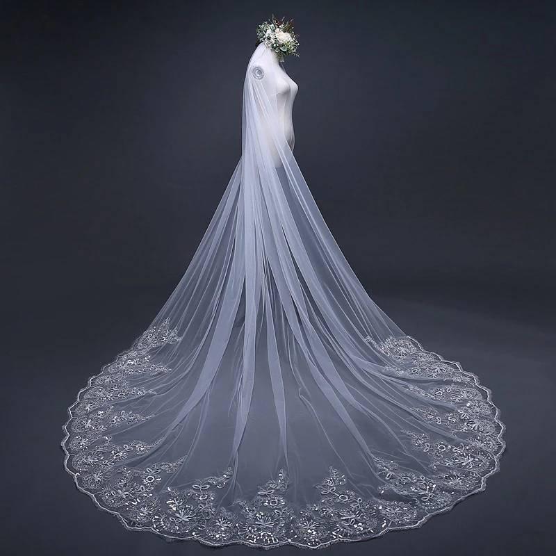زفاف - Premium Sparkling Cathedral Veil Ivory or White Wedding Veil Crystal Luxury