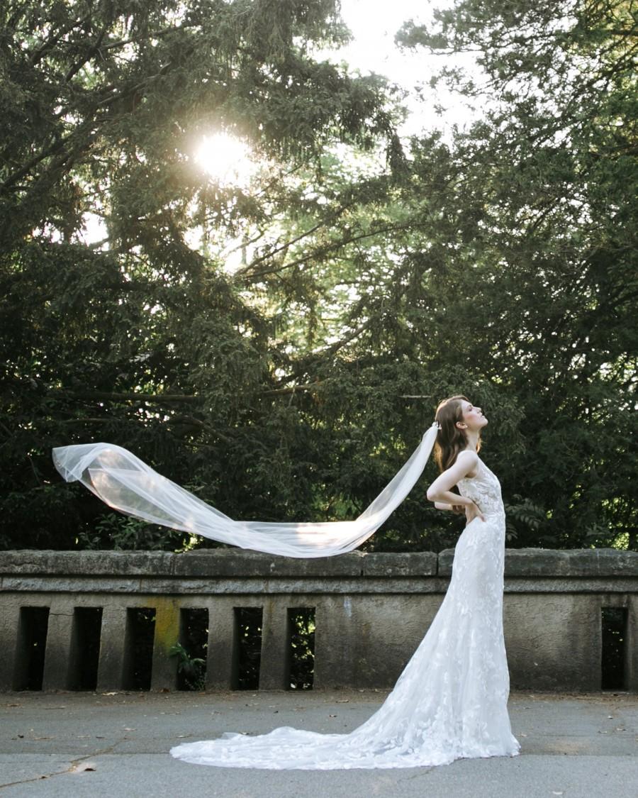 زفاف - Lily Chapel Veil • Soft Tulle Veil • READY TO SHIP • Cathedral Veil, Sweep Veil, Extended Chapel Veil