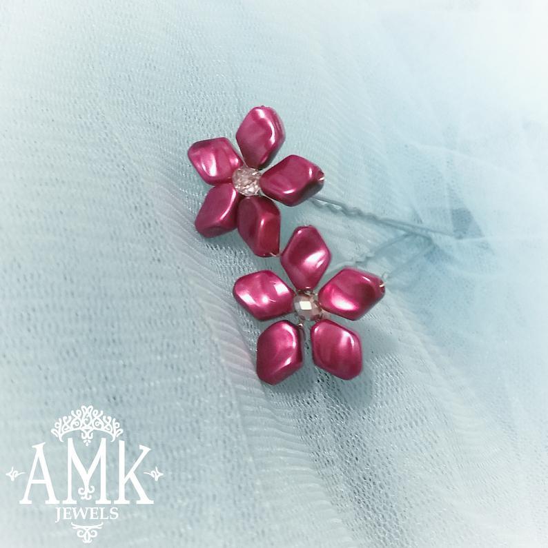 Свадьба - Cherry hair pins, set of red hair pins