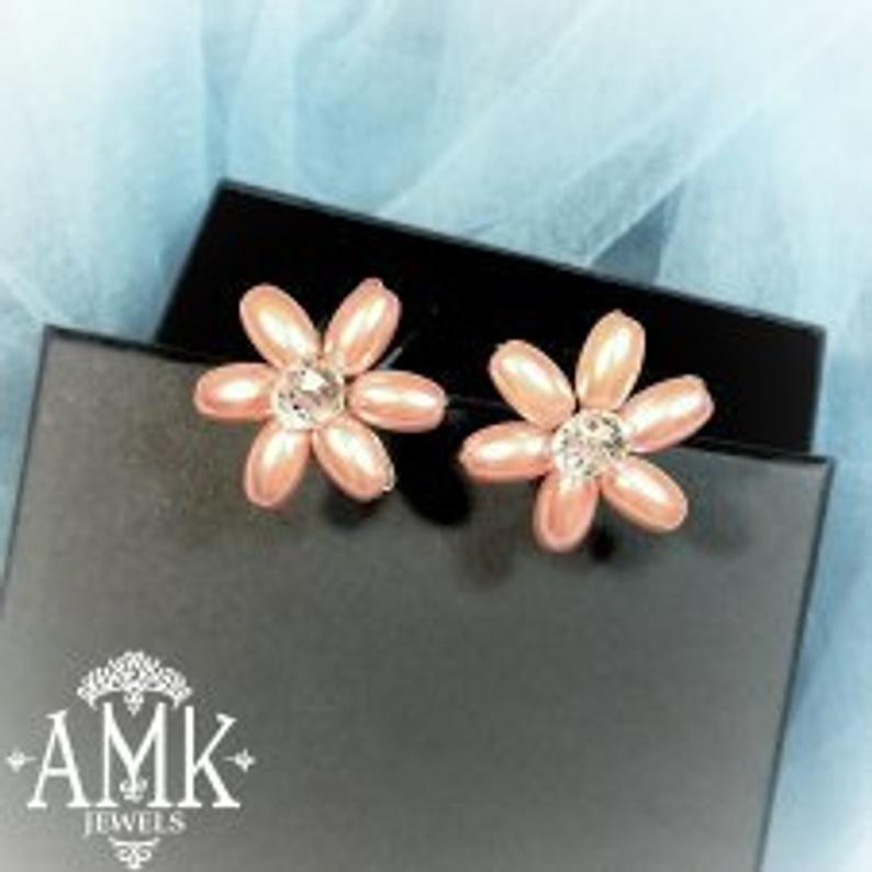 زفاف - Pink floral hair pins, set of hair pins