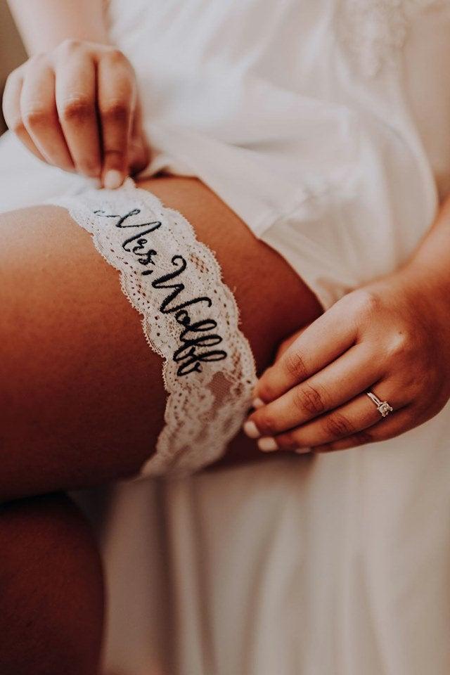 Свадьба - Personalized / Monogrammed Embroidered Wedding and Toss Garters.  Something Blue! Nice Catch Garter / You're Next! Ships within 3 days!