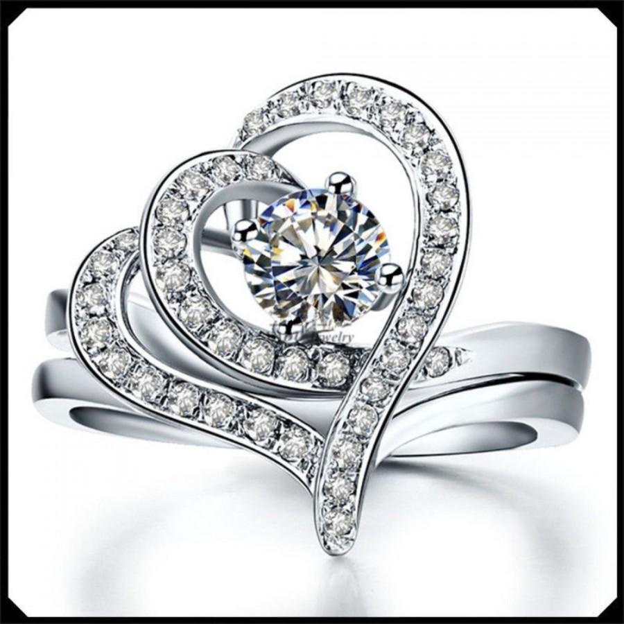 زفاف - 1.67 Ct Round cut white moissanite heart design wedding engagement ring silver - Buy Best Quality Moissanite in India