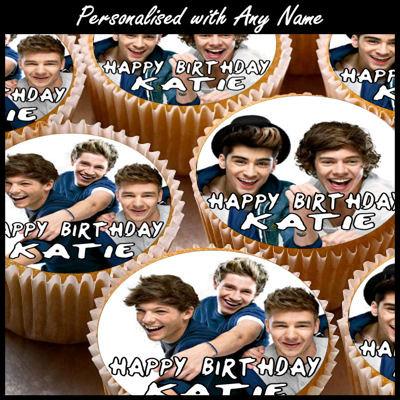 Mariage - 24 x Personalised 1d Cup Cake Toppers with Any Name Happy Birthday & One Direction Zane Louis Liam Niall Harry
