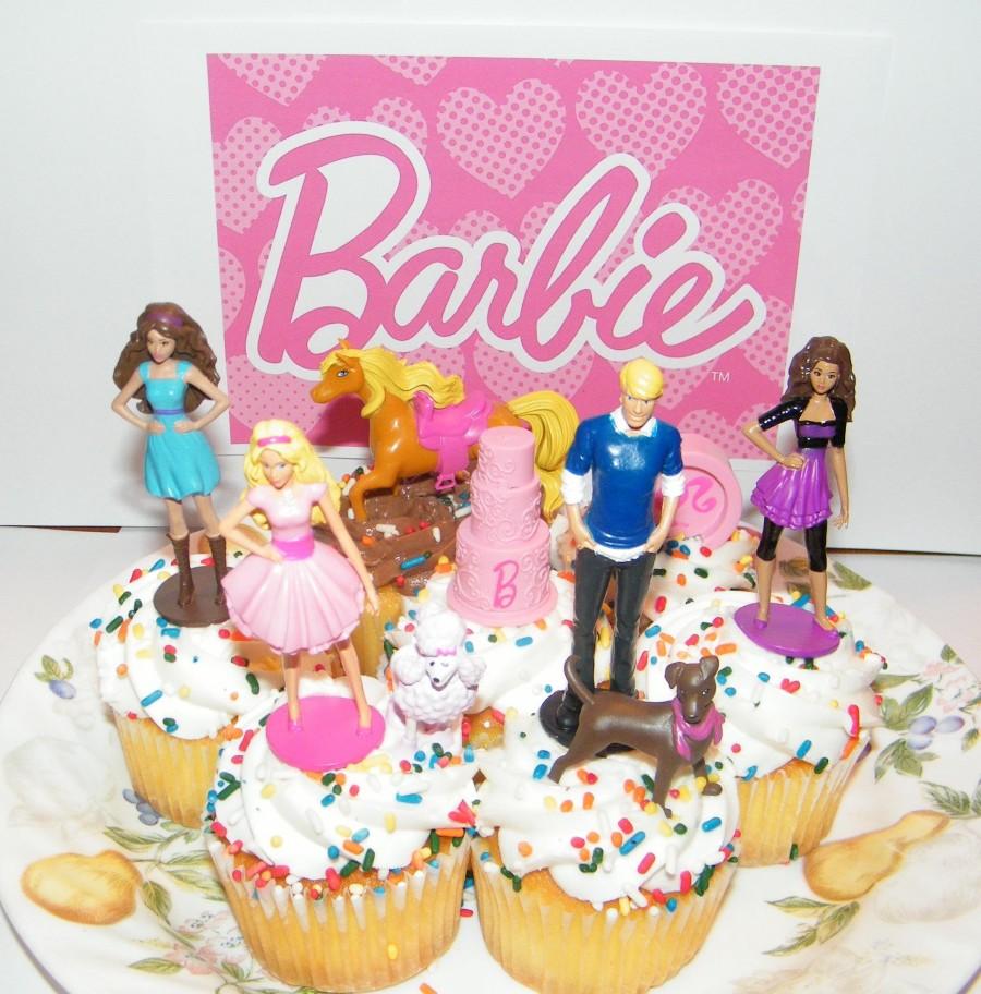 Hochzeit - Barbie, Ken and Friends Birthday Cake Topper / Cup cake Decorations Set of 9 Fun Party Decorations