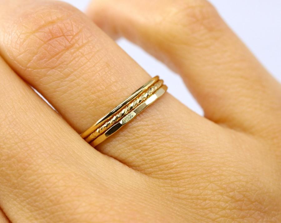 Mariage - 3 gold rings set, stacking ring, 14k gold filled, midi rings, rings for women, dainty ring, gold jewelry, thin ring, modern ring