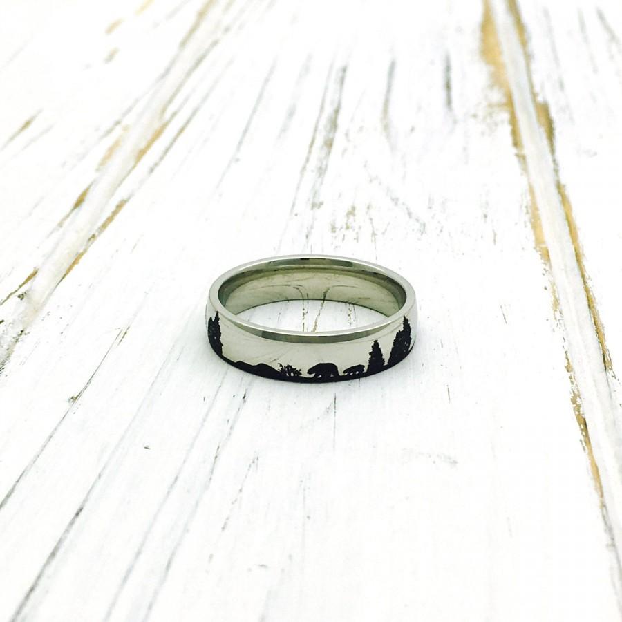 زفاف - Stainless Steel Bear Ring/ Band(6mm width)/Personalized Engraved ring/Bear lovers/engraving inside sold separately