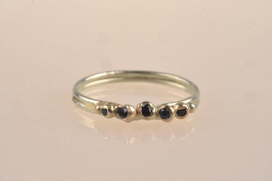 زفاف - Blue Sapphire 14ct Gold unique, ethical engagement stacking ring