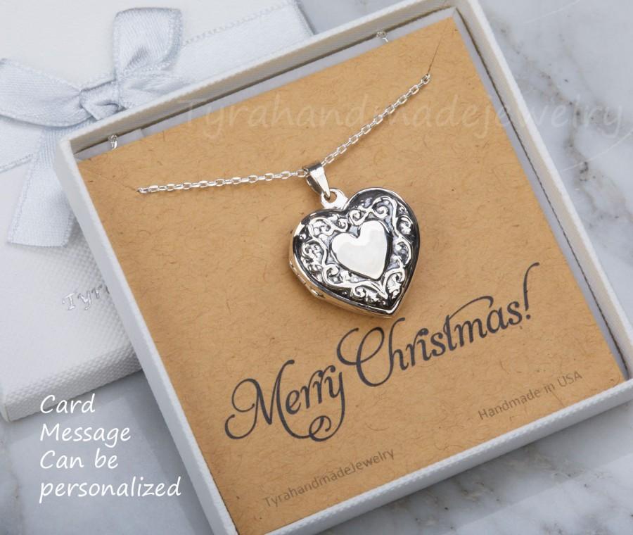 Mariage - Sterling silver heart photo locket,Antique Victorian heart locket,vine border,memorial necklace,Valentine girlfriend gift,custom note card