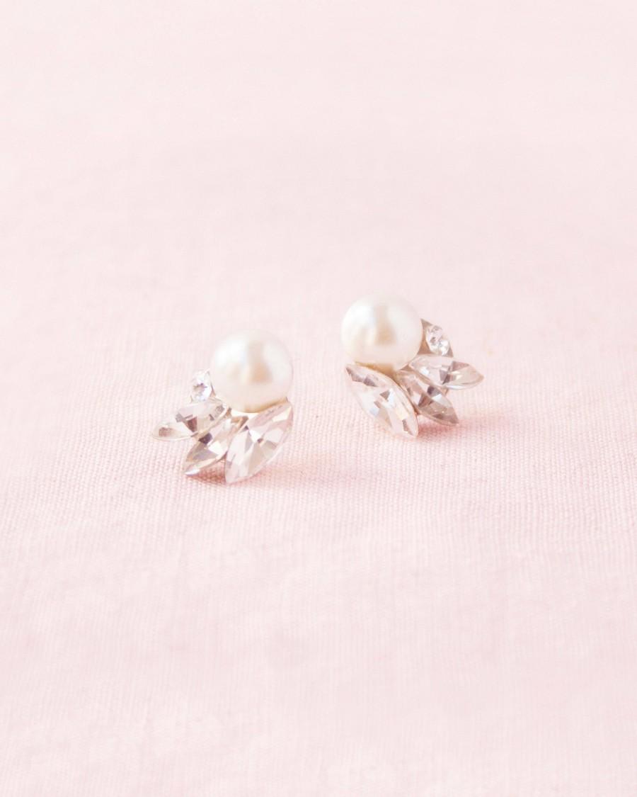 زفاف - Starlight Pearl & Crystal Earrings • READY TO SHIP • Silver or Gold or Rose Gold • Pearl Wedding Earrings • Crystal and Pearl Bridal Studs