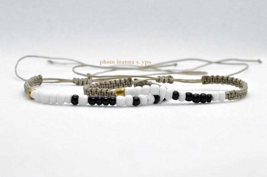 Свадьба - Custom Morse Code Bracelets Beige Macrame Armbands Set of 2 Valentines Day Gift For Couples Personalized Names Anniversary Birthday