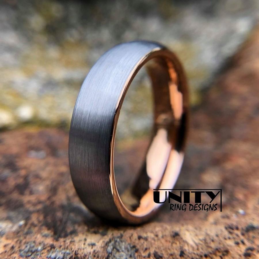 زفاف - Rose Gold Tungsten Ring 6MM, Tungsten Ring, Brushed Silver, Mens Tungsten Wedding Band, Mens Ring Tungsten, By UnityRingDesigns