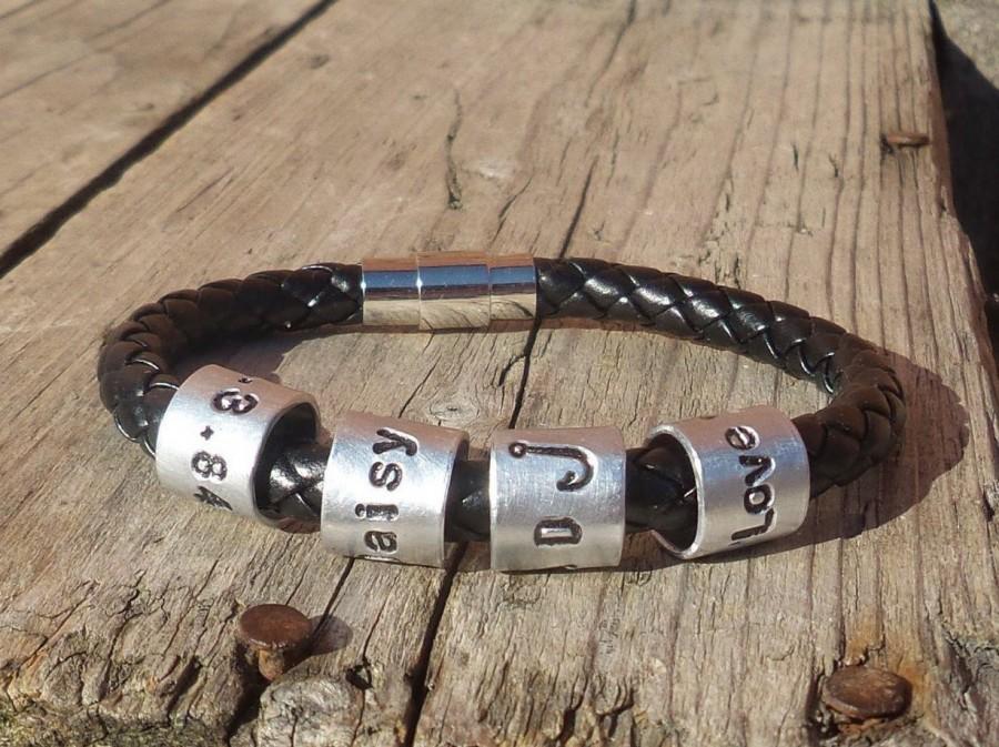Wedding - Mens Black Leather Braided Bracelet Personalised Jewelry Wedding Anniversary Fathers Day Gifts For Men Boyfriend Husband Boho Daddy Cool