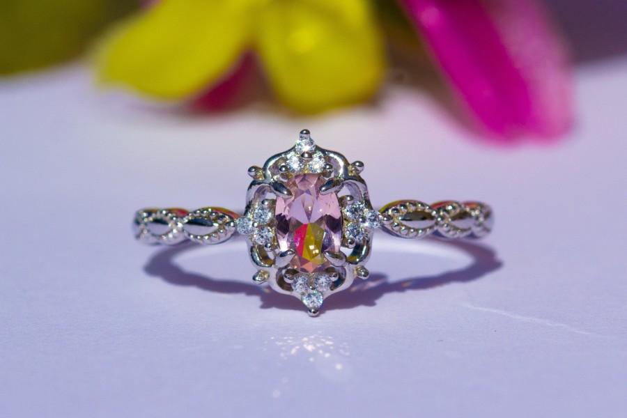 زفاف - Morganite Ring, Engagement Ring, Vintage Inspired, Sterling Silver, Pink Gemstone, Birthday Present, Anniversary, Gift For Her