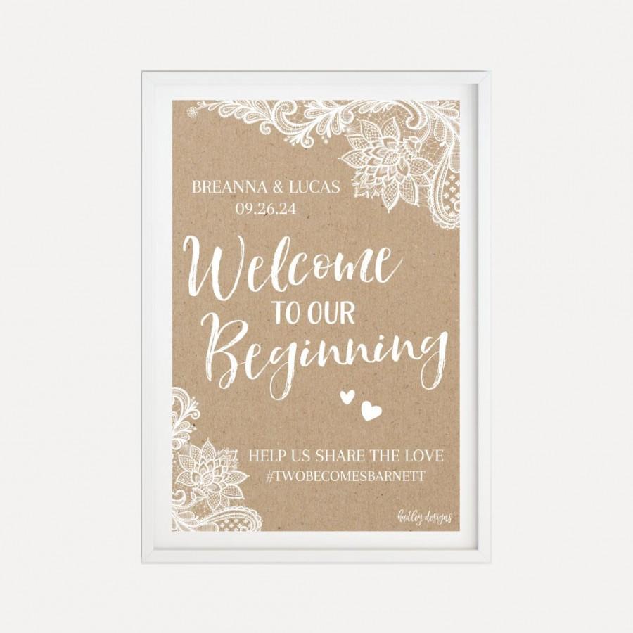 Hochzeit - Kraft Lace Rustic Wedding Welcome Sign Template -Welcome Sign for Wedding Reception, Wedding Calligraphy, Hadley Designs, Editable