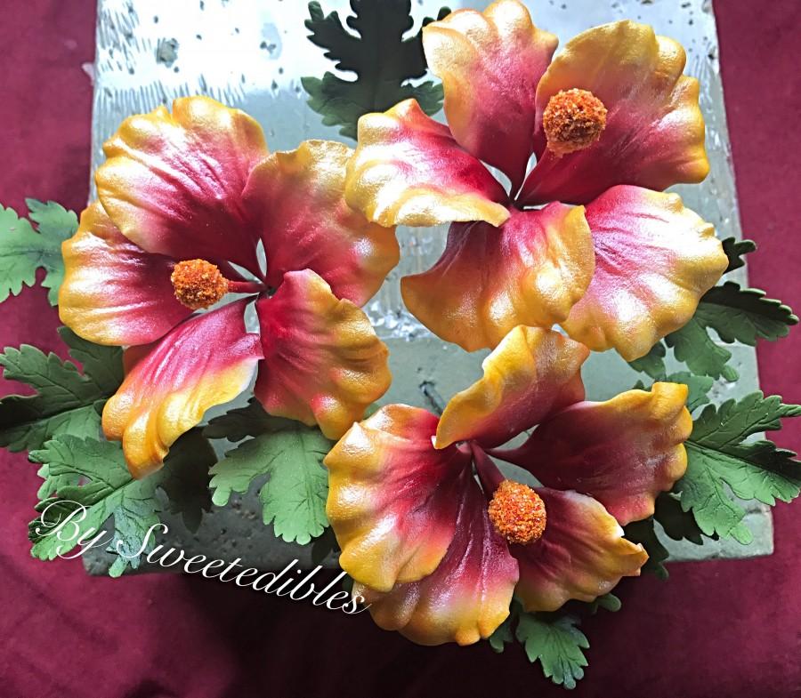 Wedding - Gum Paste Hawaiian Hibiscus Cake Decorations Red Gumpaste