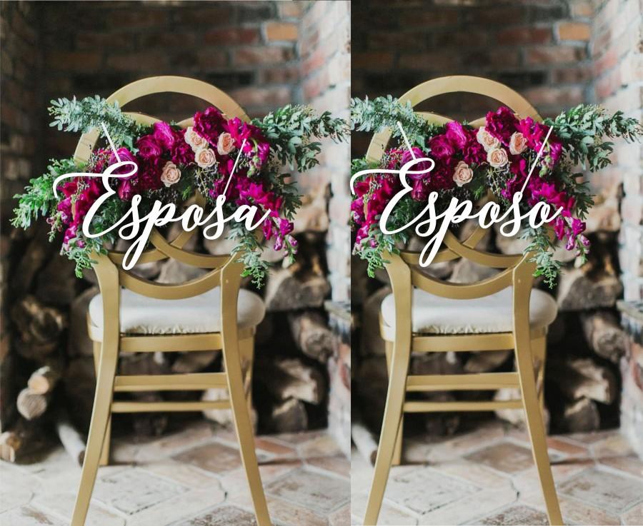 Hochzeit - Esposa Esposo  Spanish wedding chair signs - Wedding chair signs. Chair Signs Set- Please Send your phone number in the "NOTE to the seller"