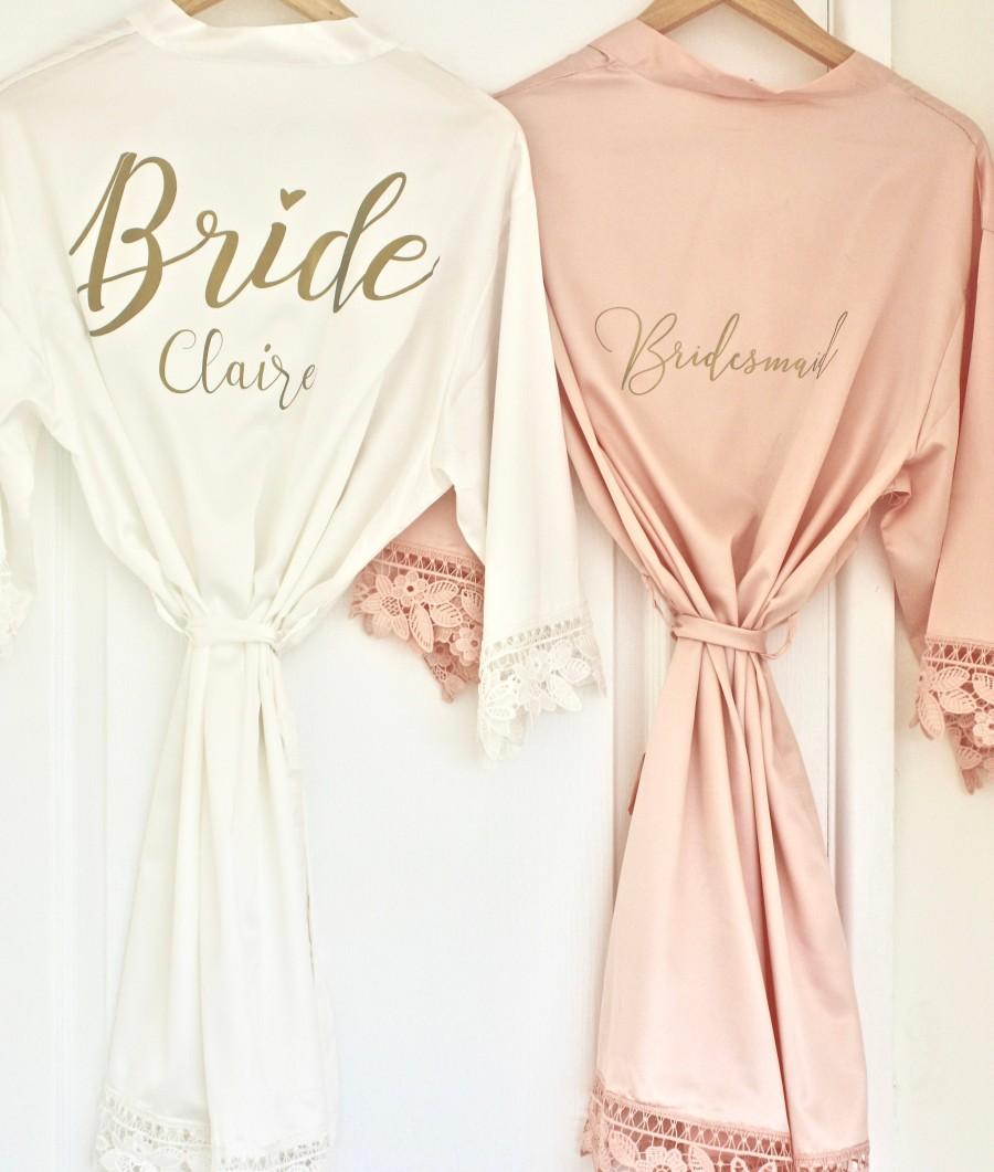 Mariage - Personalised Bride Robe, Personalised Bridesmaid Robe, Satin Bridal Dressing Gown, Bridal Party Robes, Personalised Bridal Party Robes, Robe