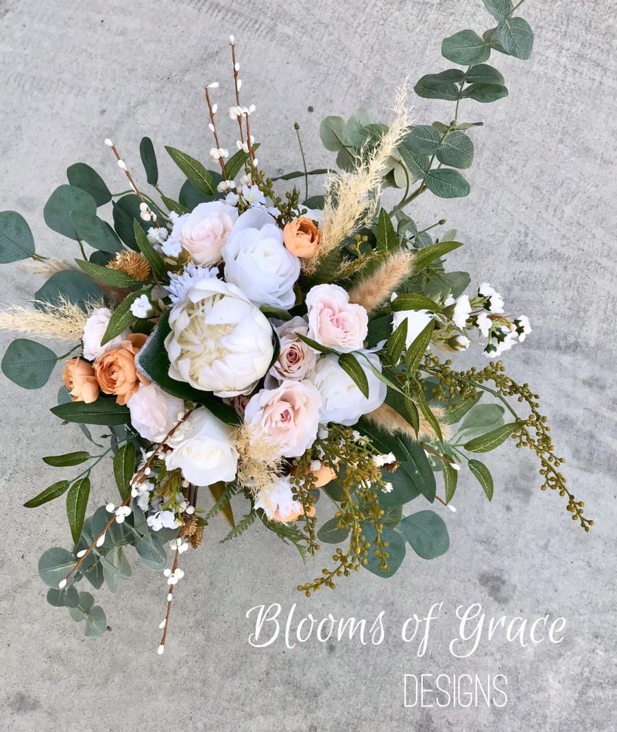 زفاف - READY TO SHIP bride bouquet, elegant rose bouquet, garden wedding flowers, bride bouquet, organic flower bouquet, pampas grass wedding.