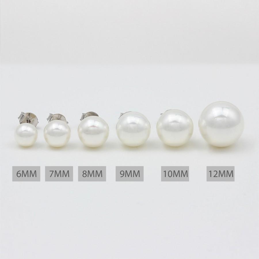 Hochzeit - Large Pearl Earring Stud, Round Pearl Studs, 925 Sterling Silver Hypoallergenic, Large Pearls, Bridesmaid Wedding Earrings