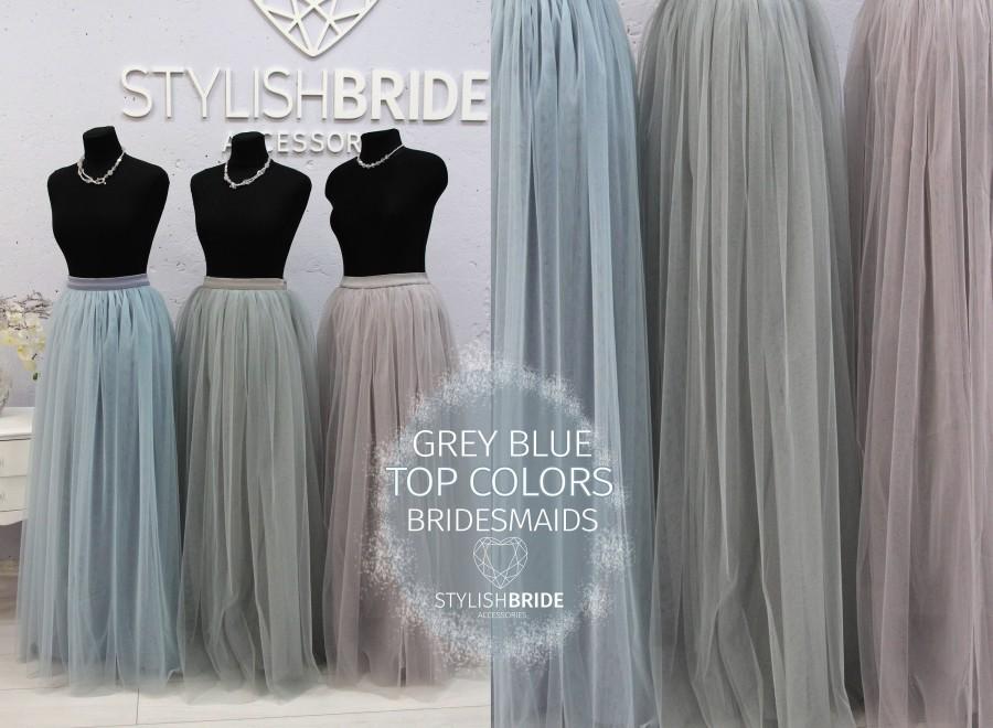 زفاف - Grey Blue Bridesmaids Long Tulle Skirt Casual Floor Women's, Tulle Skirt  Bridesmaids Tulle Skirt, Light Grey Wedding Long Tulle Skirt