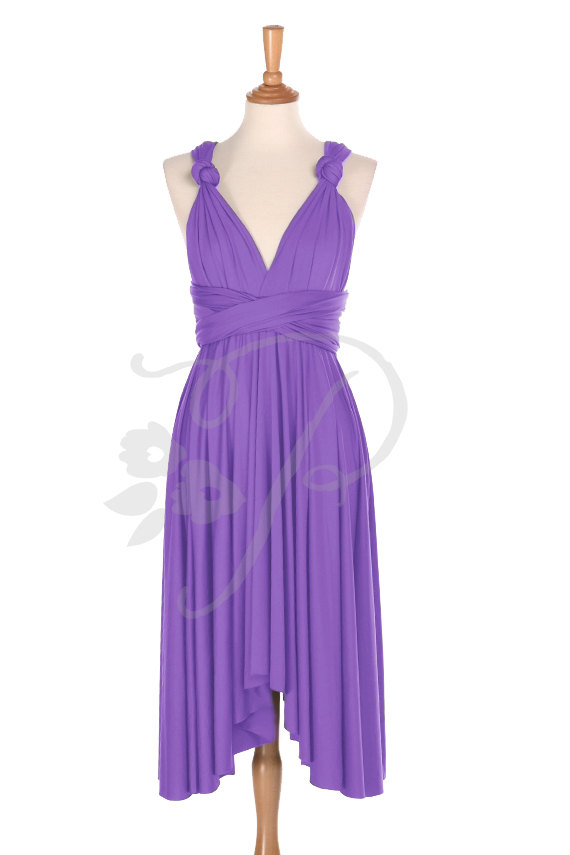 زفاف - Bridesmaid Dress Infinity Dress Bright Purple Knee Length Wrap Convertible Dress Wedding Dress