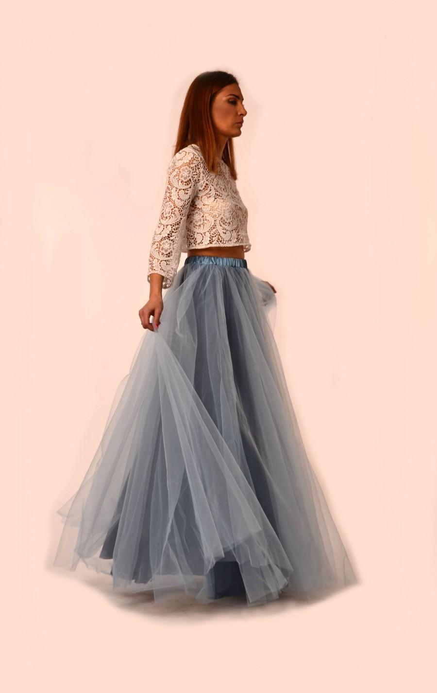 Wedding - Dusty Blue Tulle Skirt/ Maxi Tulle Skirt/ Made To Measure Long Bridesmaids Tulle Skirt/ Bridal/ Prom/Party Tulle