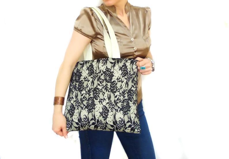 Mariage - Lace Shoulder Bag, Fashionable Shopping Bag, Shopper, Tote Bag, Grocery Bag, Lace Fashion Bag, Felted Tote Bag, Unique Gift For Her