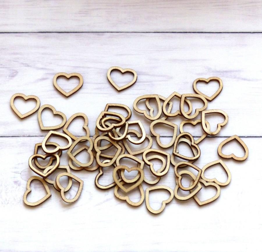 Mariage - 100pcs Wooden Heart Confetti Rustic Scatter Hearts Wedding Table Decoration