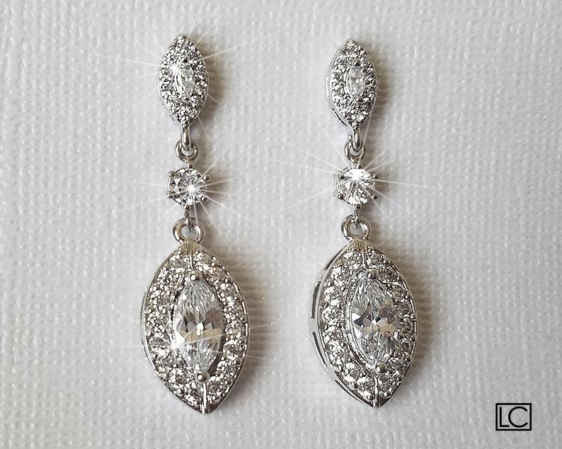 Wedding - Crystal Bridal Earrings, Cubic Zirconia Marquise Earrings, Chandelier Wedding Earrings, Crystal Dangle Earrings, Bridal Jewelry Prom Jewelry