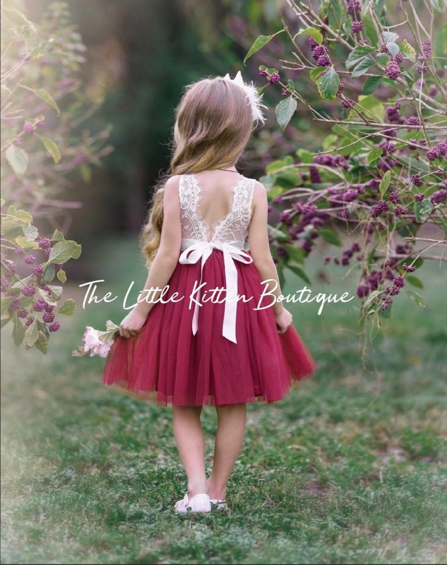 Mariage - tulle flower girl dress, lace flower girl dress, bohemian flower girl dress, boho flower girl dress, ivory flower girl dress, beach, country