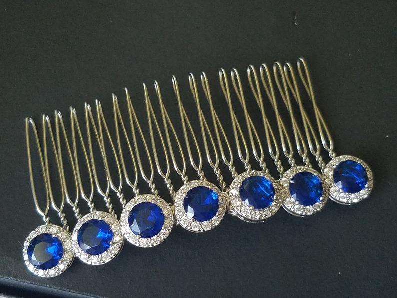 زفاف - Navy Blue Crystal Hair Comb, Wedding Dark Blue Hair Piece, Bridal Sapphire Headpiece, Wedding Blue Hairpiece, Wedding Hair Accessories