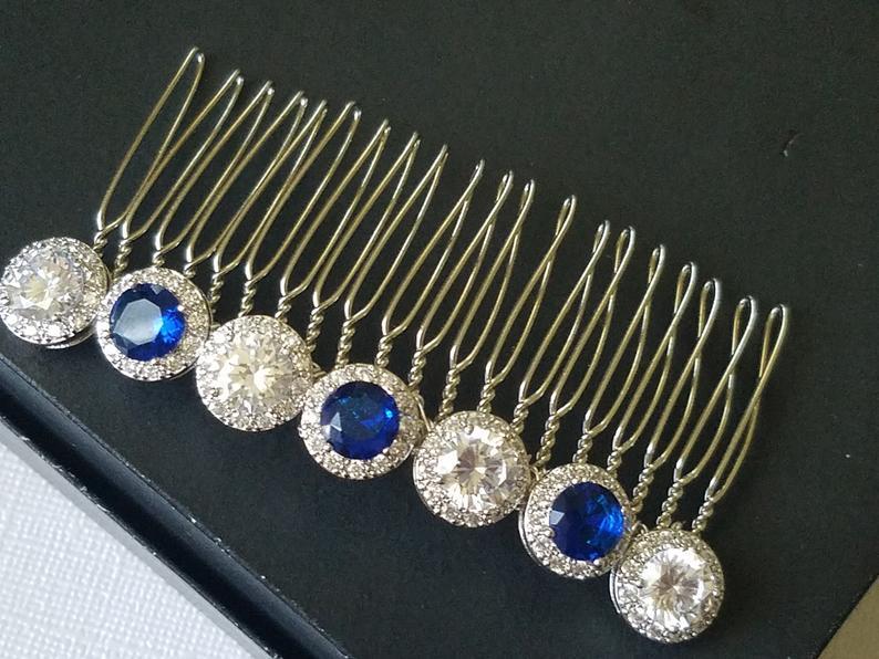 زفاف - Bridal Crystal Hair Comb, Navy Blue Headpiece, Dark Blue Bridal Hairpiece, Sapphire Silver Headpiece, Deep Blue Hair Piece, Hair Jewelry