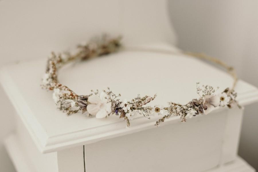 زفاف - Faerie Dance Rustic Bohemian wedding dainty Bridal Neutral pale lilac/white dusky hue Silk & Dried Flower Crown