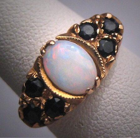 زفاف - Antique Australian Opal sapphire Ring Wedding Vintage Victorian Art Deco c.1900
