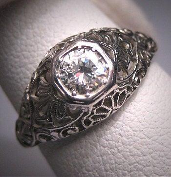 Wedding - Platinum Antique Diamond Wedding Ring Vintage Art Deco