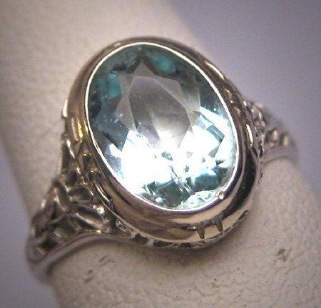 زفاف - Vintage Aquamarine Diamond Ring Estate Art Deco Antique Wedding 1920