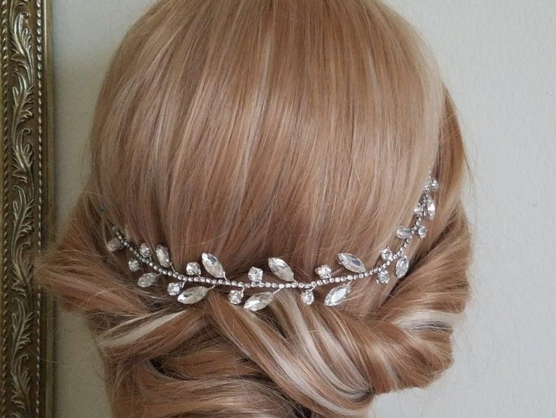 Mariage - Wedding Crystal Hair Piece, Bridal Hair Vine, Wedding Rhinestone Headpiece, Crystal Hair Jewelry, Bridal Hair Accessories Crystal Hair Piece