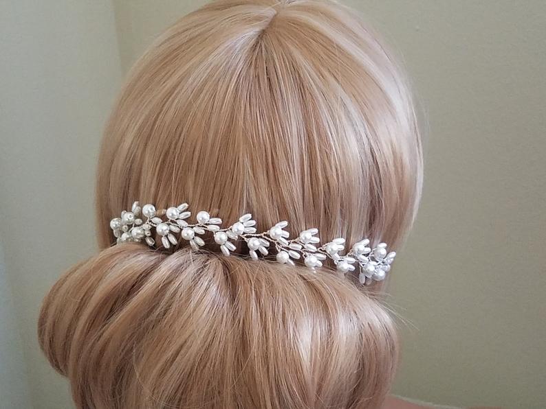 Wedding - White Pearl Bridal Hair Vine, Wedding Hair Piece, Bridal Pearl Headpiece, Wedding Hair Jewelry, Dainty Pearl Hair Vine, Wedding Hairpiece