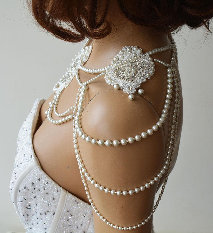 Wedding - Shoulder Necklace, Lace and Pearls, Pearl Shoulder Jewelry, Wedding  Shoulder Necklace, Jewelry Accessories For Bride, Bridal Accessories