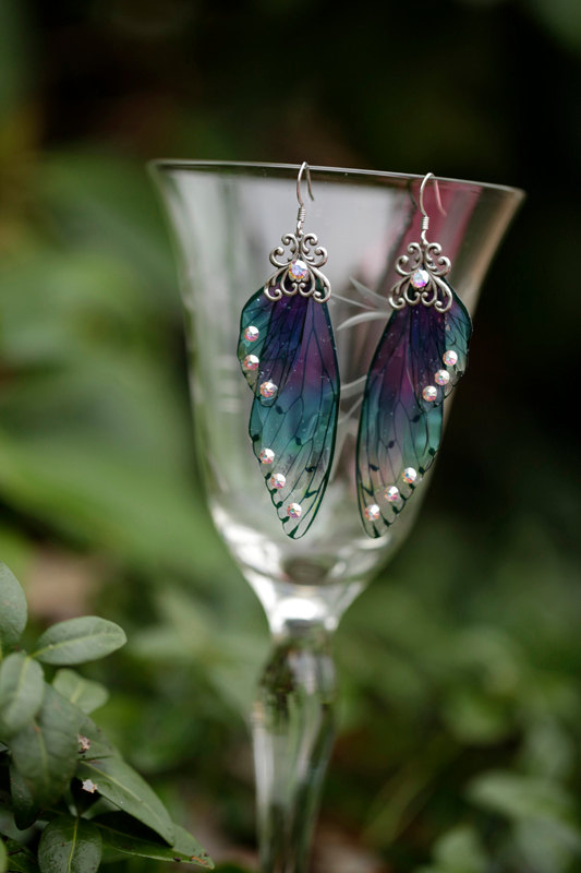 زفاف - Nymph Fairy Wing Silver earrings