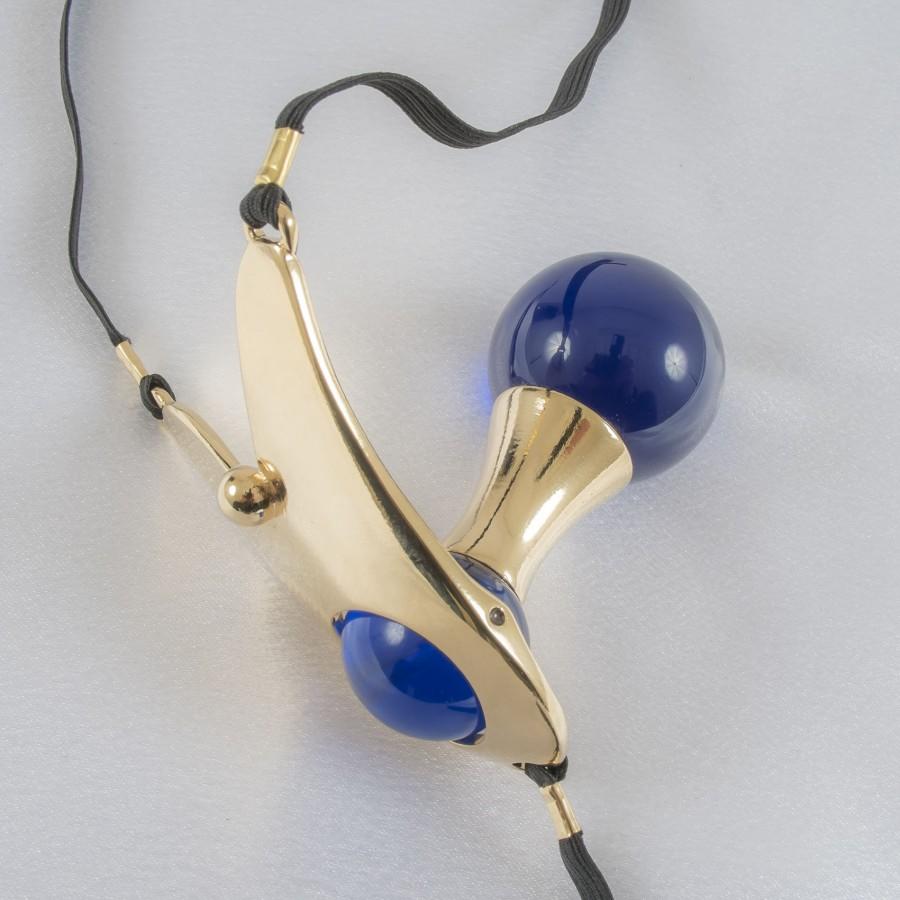 Wedding - Women's Gold G-String Clitoral Jewelry With Blue Acrylic Stimulator