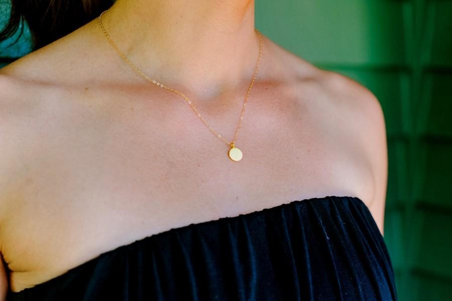 Mariage - Gold Disc Pendant, 14K Gold Round Necklace, Small Gold Pendant Necklace, Gold Circle Necklace, Dainty Necklace, Simple Gold