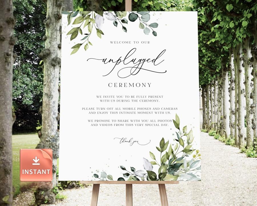 Hochzeit - REESE - Printable unplugged ceremony sign, unplugged wedding sign, welcome to our unplugged ceremony sign, editable template sign download