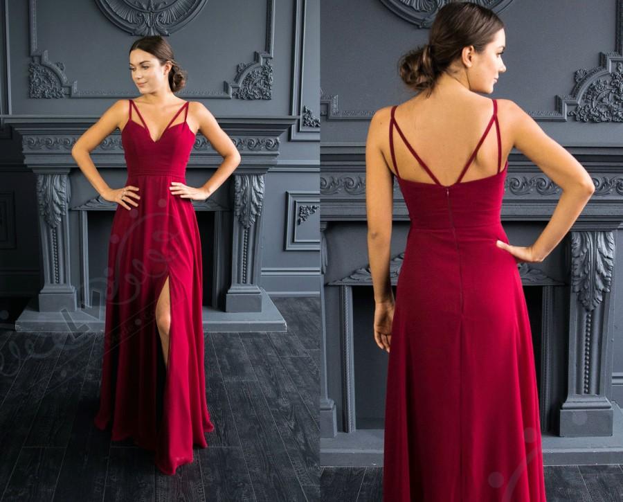 Mariage - Burgundy bridesmaid dress long, pocket can be added