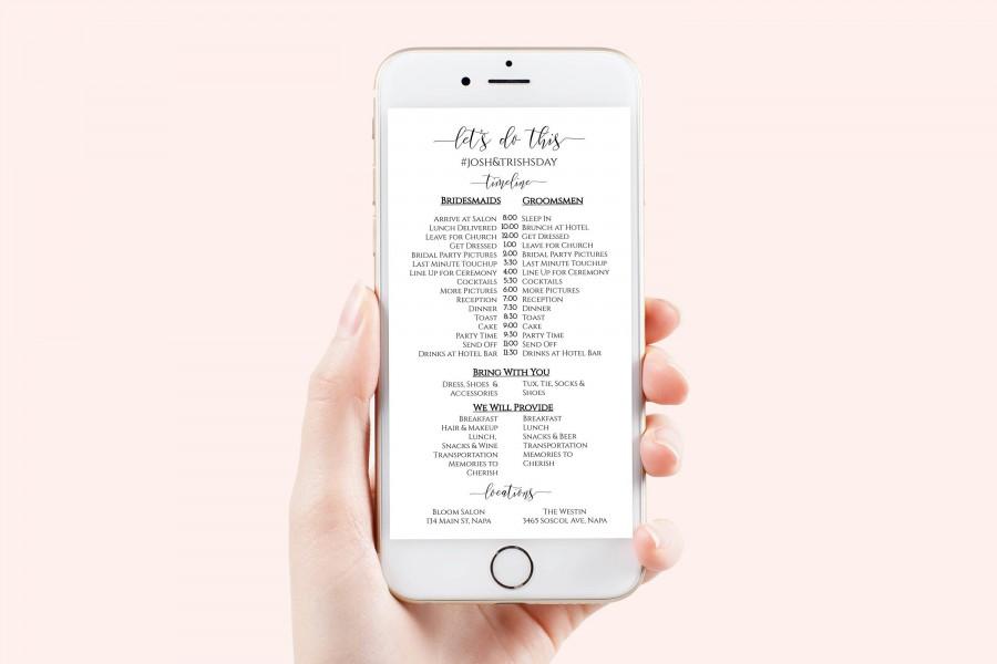 Wedding - Wedding Party Timeline, Electronic Itinerary, Evite, Digital, Text Timeline, Editable Text, 100% Editable Template, Corjl PPW0550