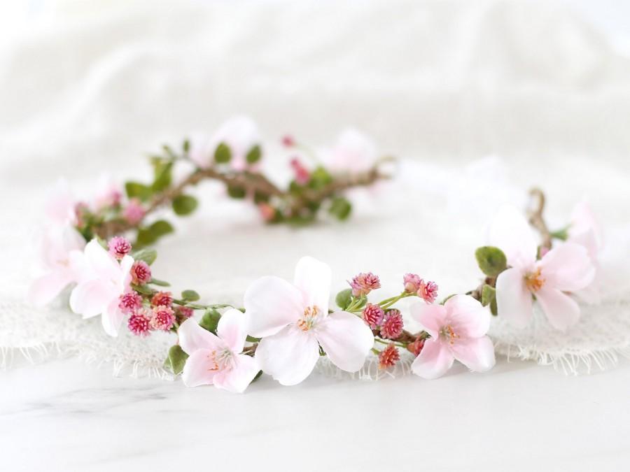 Hochzeit - Cherry blossom flower crown, blush flower crown wedding, dainty flower crown, bridal flower crown, boho flower crown, flower girl halo