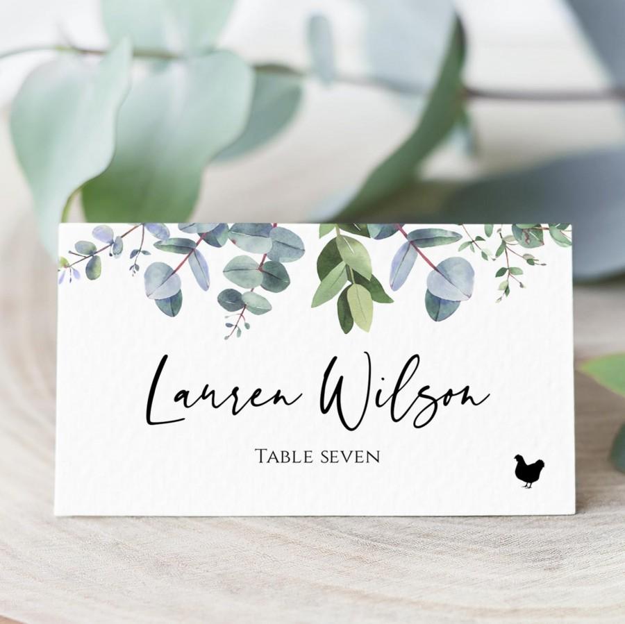 Hochzeit - Eucalyptus Place Card Template With Meal Icons, Editable Wedding Place Card, Printable Escort Cards, Folded Place Cards Flat,  Templett, C40