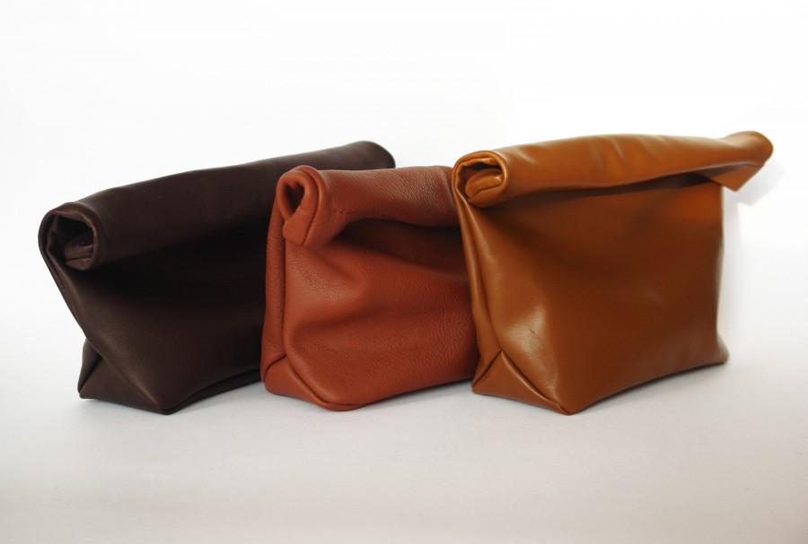 Hochzeit - Leather fold clutch Leather lunch bag Bridesmaids purse Leather statement purse Paper Party bag Wedding purse